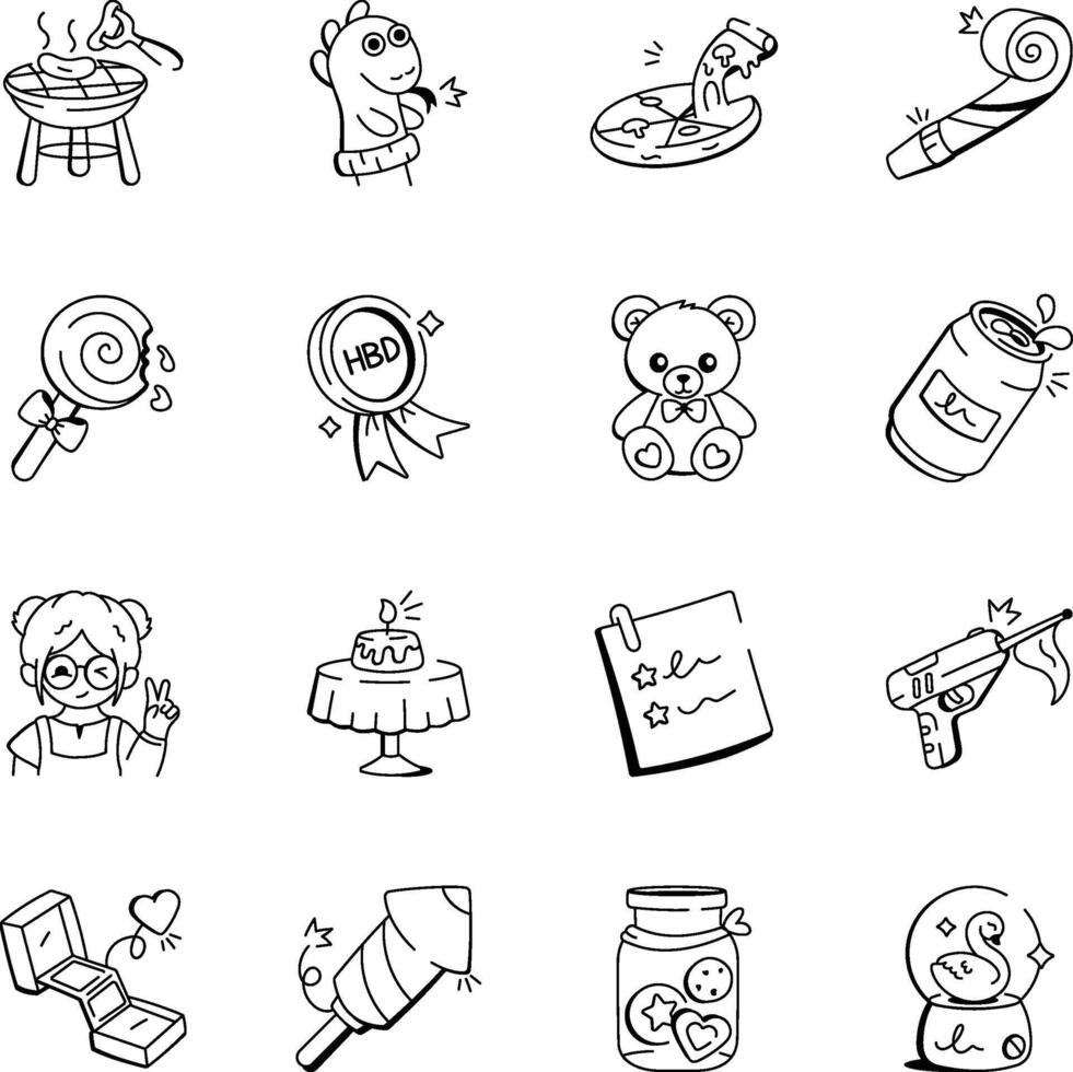 Collection of Hand Drawn Happy Birthday Icons vector