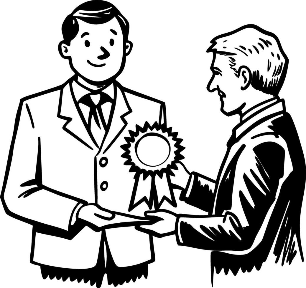 Employee receiving business award, doodle illustration vector