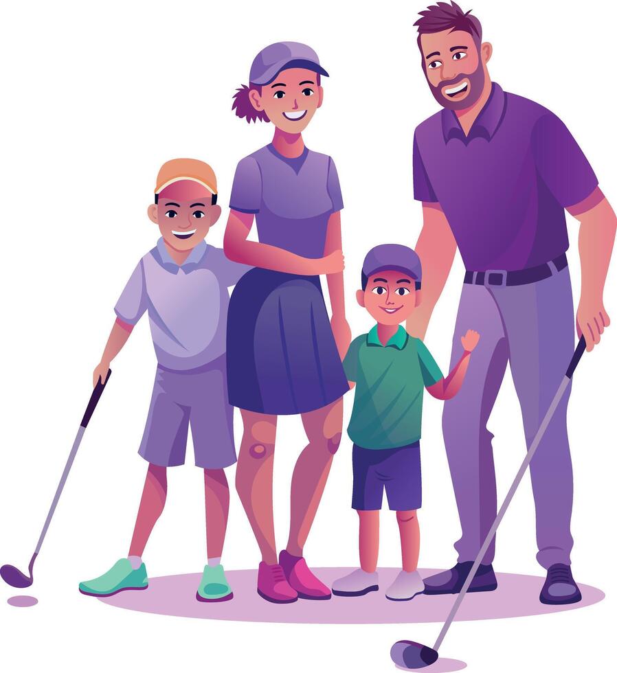 A flat style illustration of golfing family vector