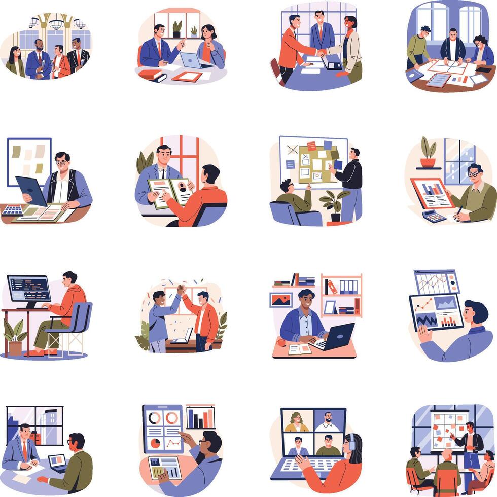 Collection of Flat Style Business Illustrations vector