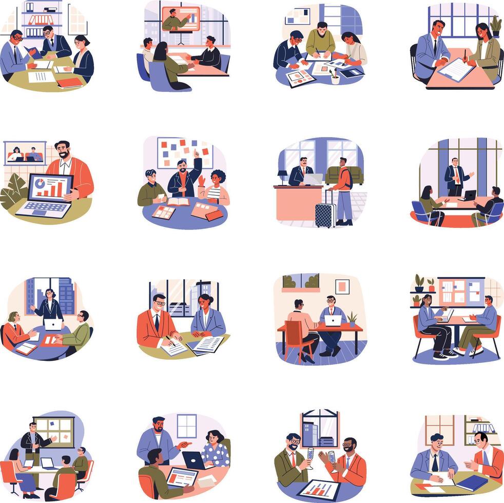 Set of 16 Flat Style Corporate Illustrations vector