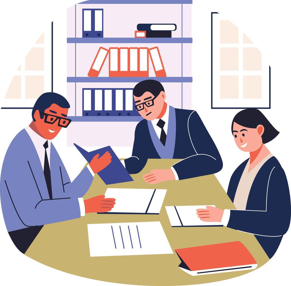 A flat character illustration depicting team discussion vector