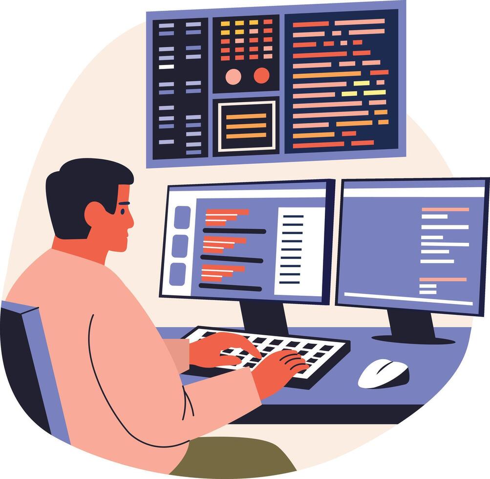A flat style illustration depicting software programming vector