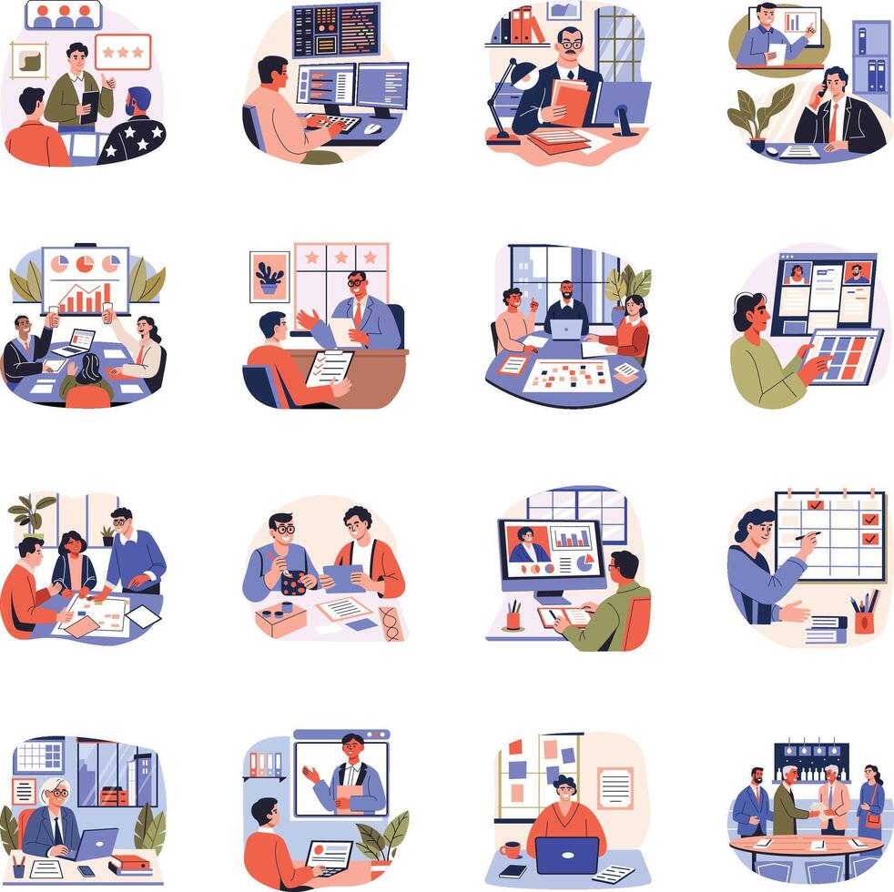 Corporate Professionals Flat Character Illustrations vector