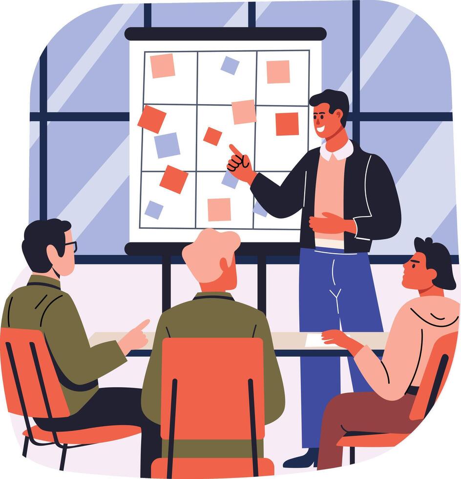 Manager discussion team strategy, flat illustration vector