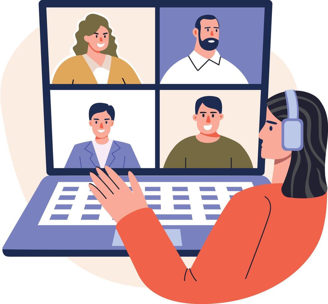 A flat style illustration of online conference vector
