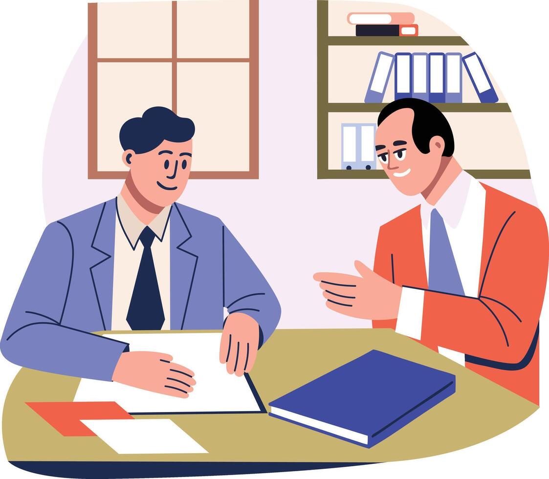 Employee dealing with client, flat style illustration vector