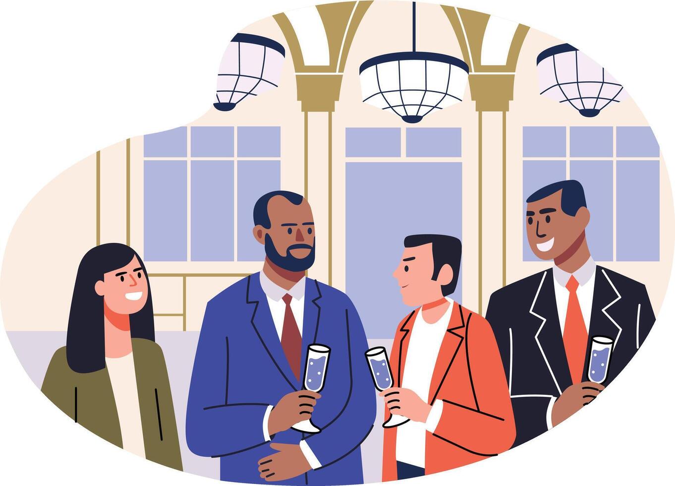 Team attending a corporate event, flat illustration vector