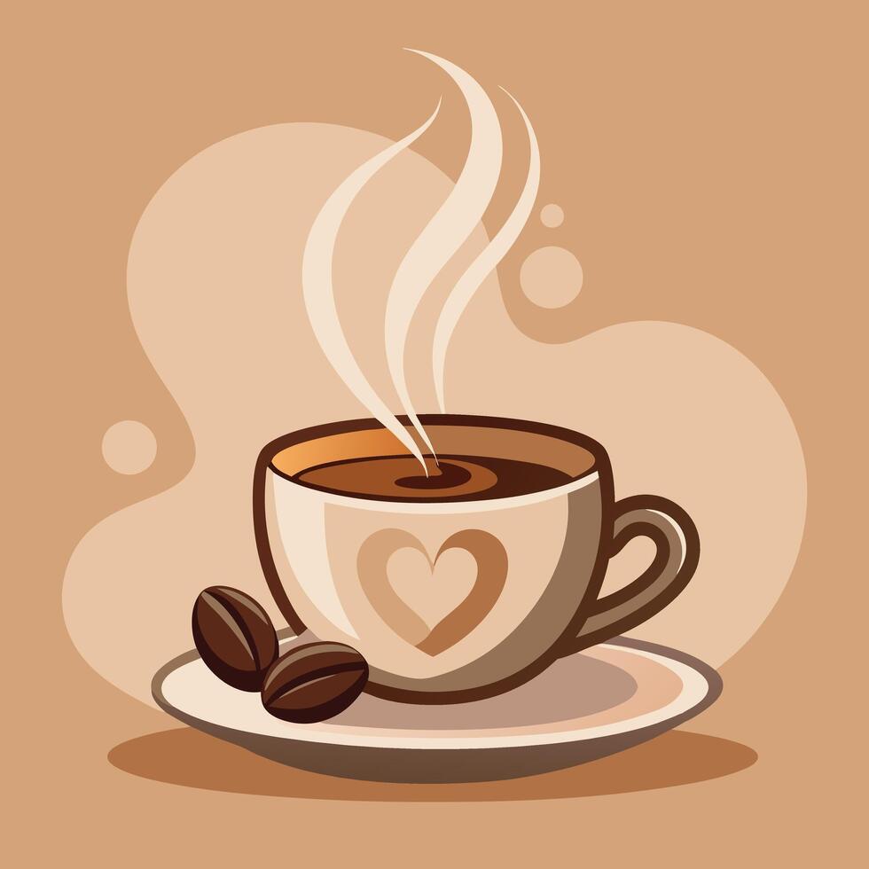 Hot Coffee in a Rustic Ceramic Cup with Steaming Aroma vector