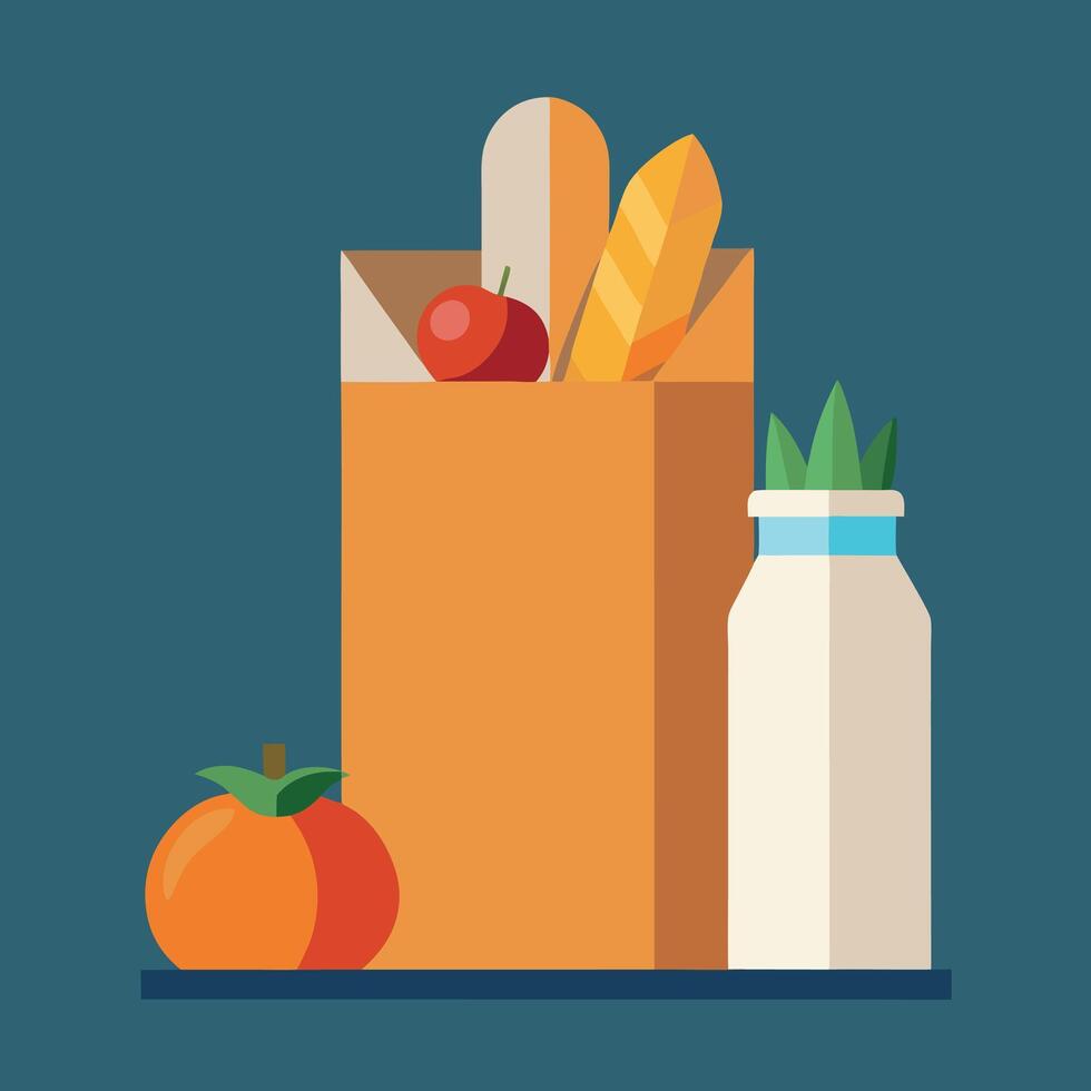 Paper Bag Filled with Fresh Fruits and Vegetables Illustration vector