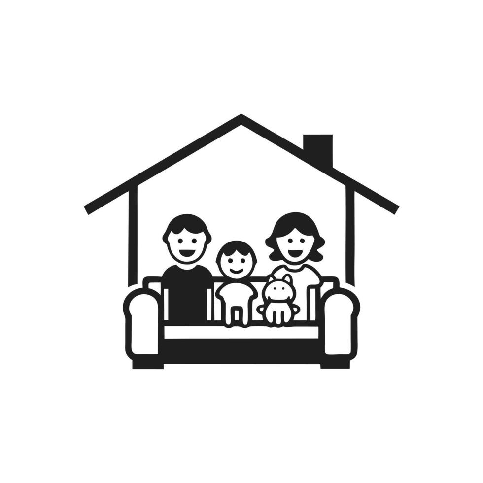 Family of Four Sitting on a Cozy Sofa and Smiling Illustration vector