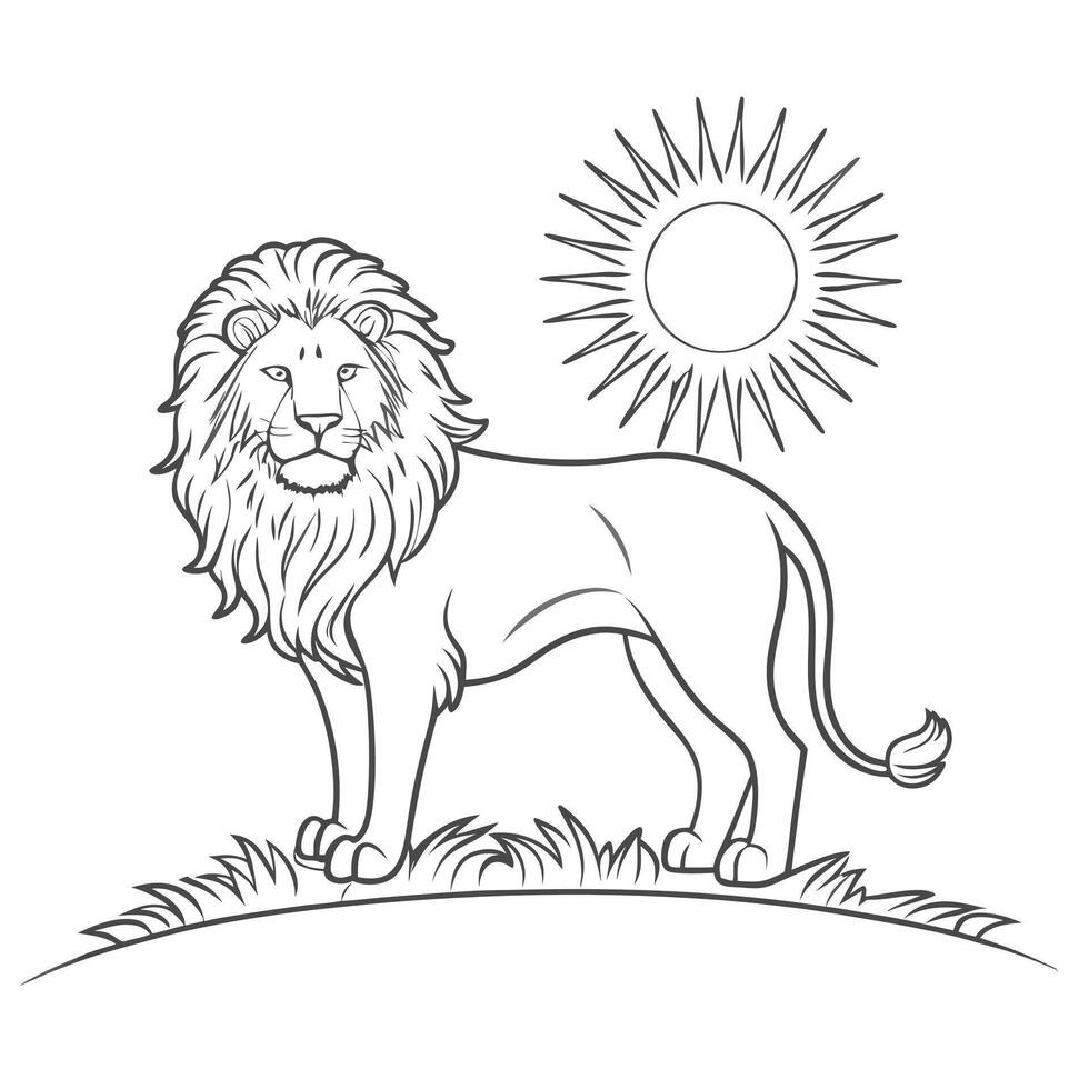 Lion Silhouette on a Hilltop Under the Bright Sun vector