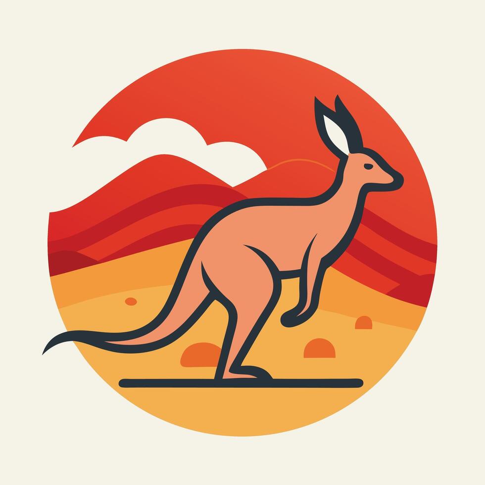 Kangaroo in the Red Desert Outback Scene Illustration vector
