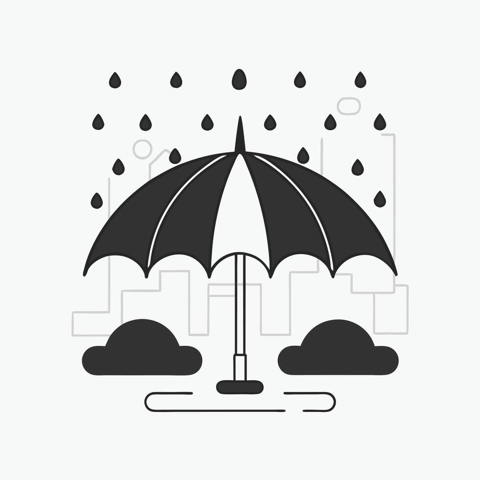 Open Umbrella with Bright Colors and Falling Raindrops vector