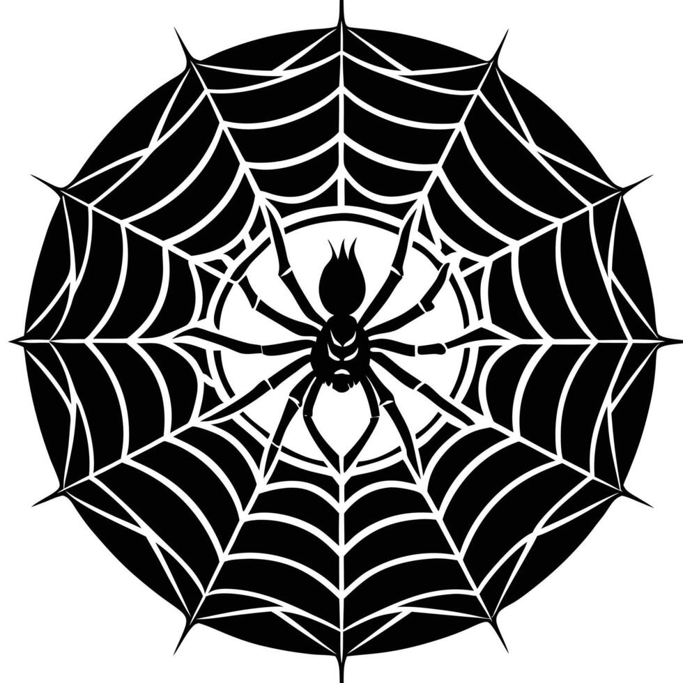 Elegant Spider and Web Illustration in Black Silhouette Style vector