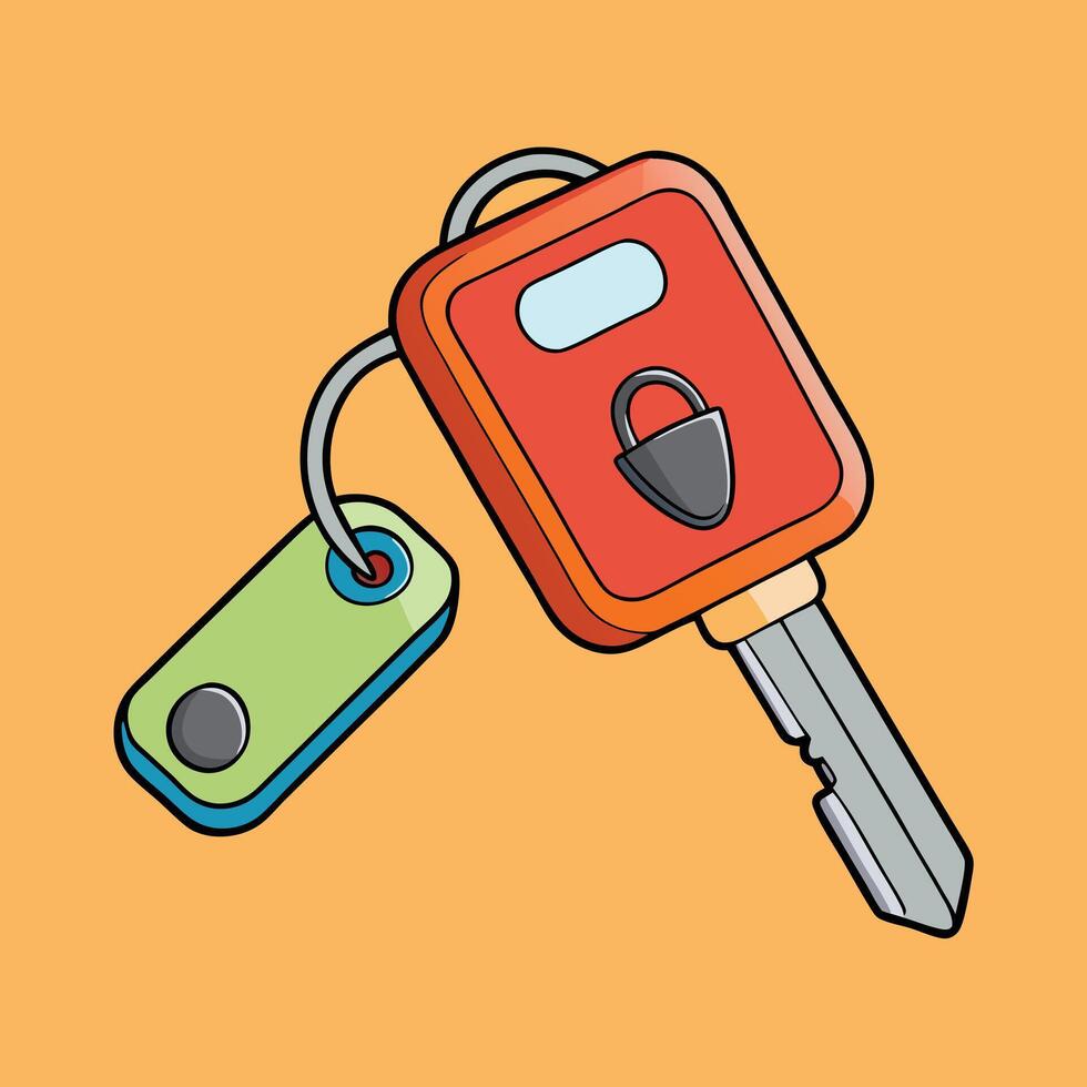 Car Key with Small Key Fob Featuring Lock and Unlock Buttons vector