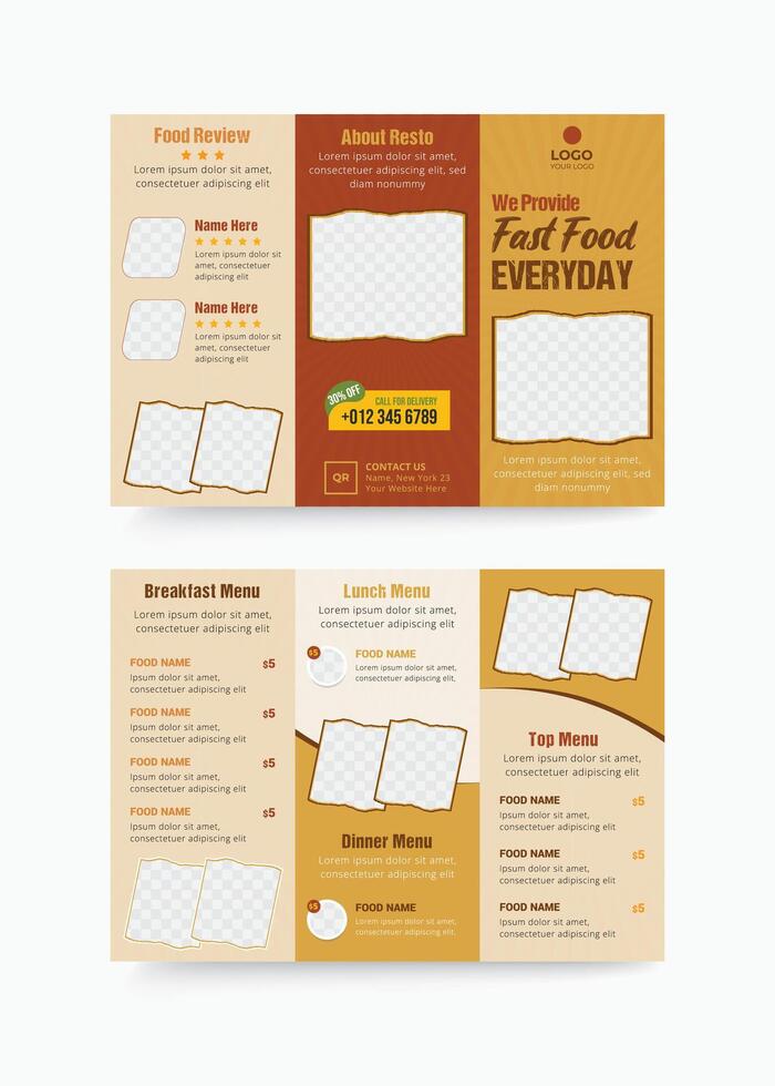 Trifold brochure design, Fast food menu template vector