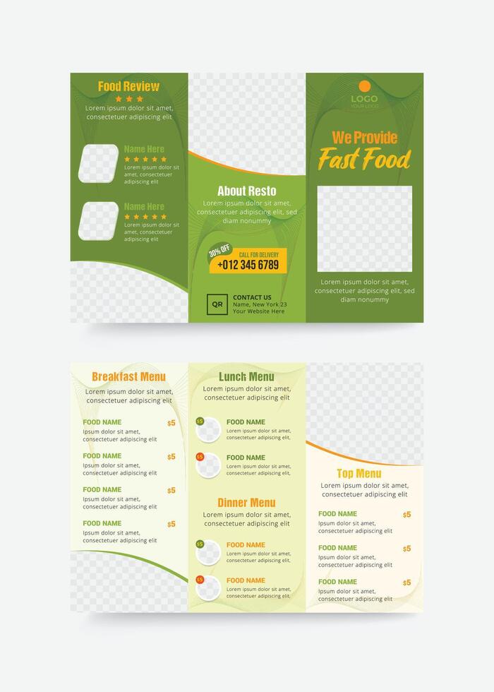 Restaurant trifold brochure design, Fast food menu template vector