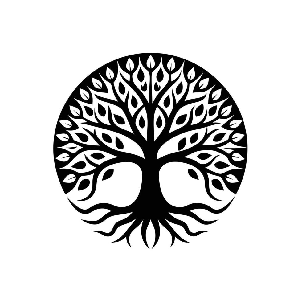 Banyan tree silhouette Style with white background vector