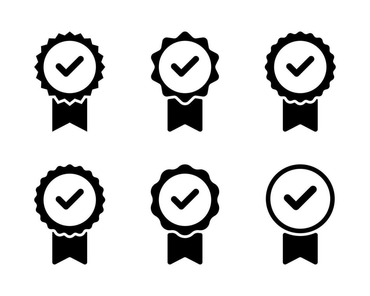 Check medal ribbon icon set collection. Quality warranty, certification sign symbol vector