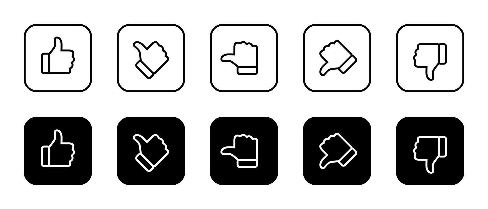 Excellent, good, average, poor, and bad thumb outline icon on black square vector