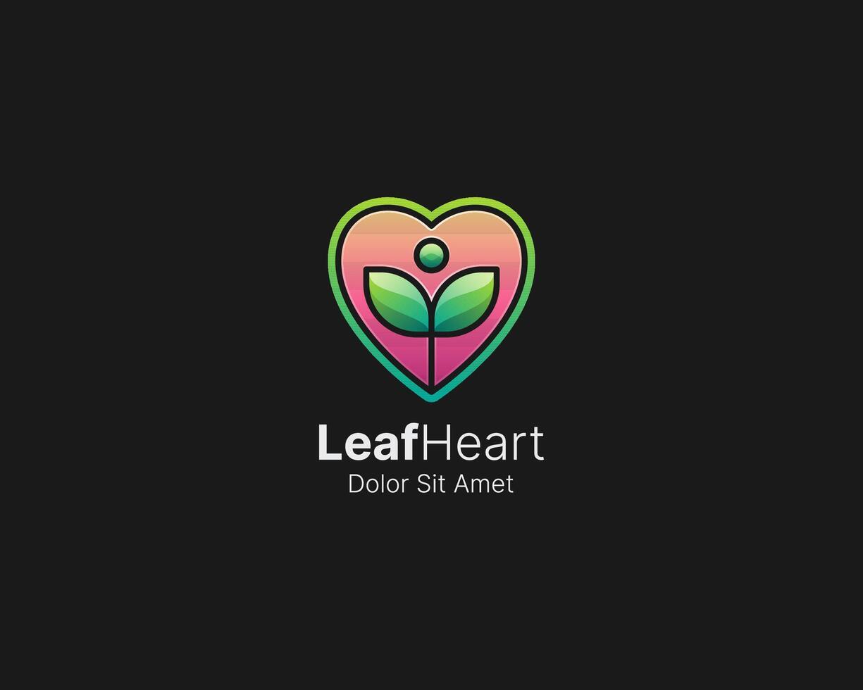 Leaf and heart logo gradient vector