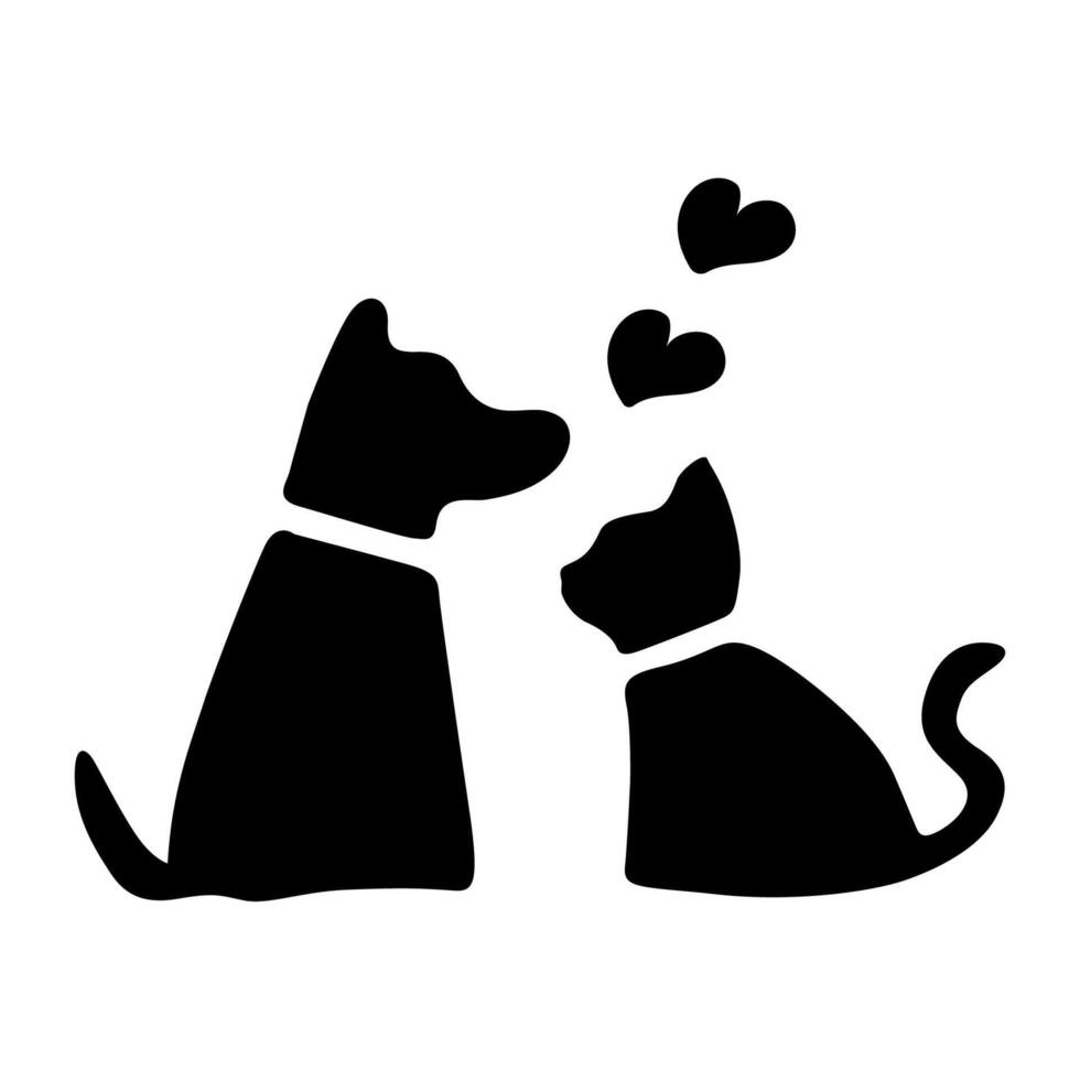 silhouette of cute Dog and Cat in Love vector