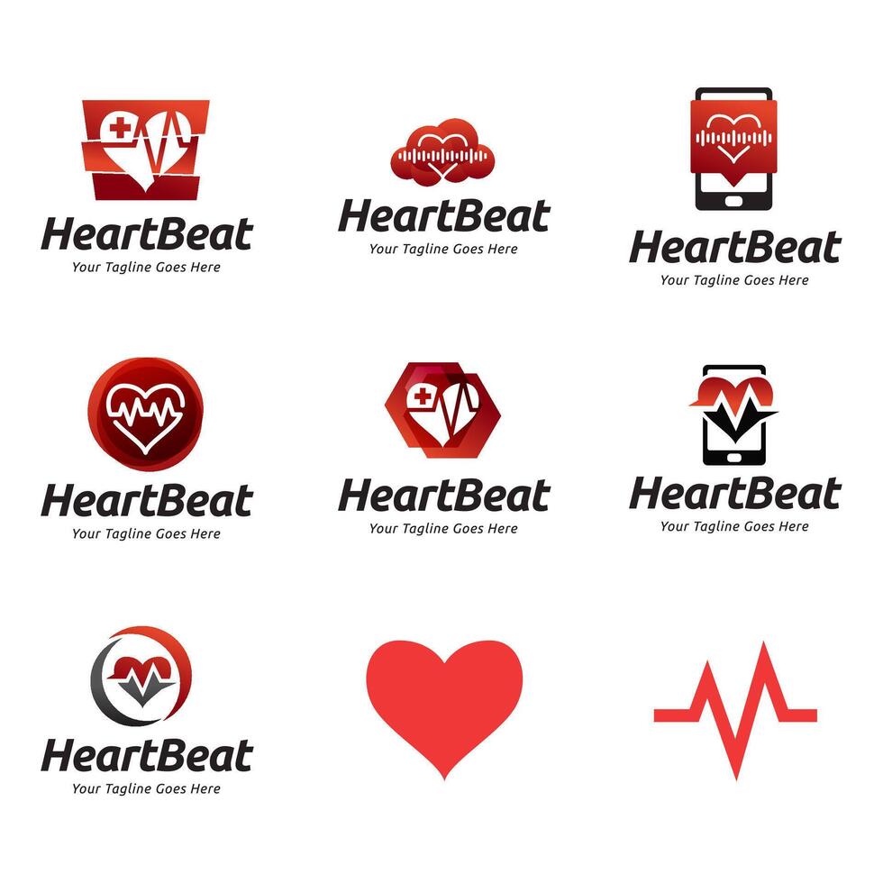 Heartbeat logo design set vector