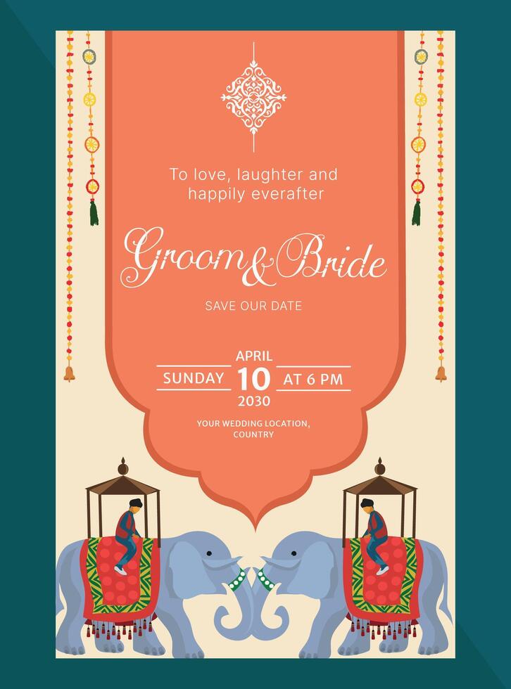 traditional hindu marriage card for mehndi and haldi ceremony vector