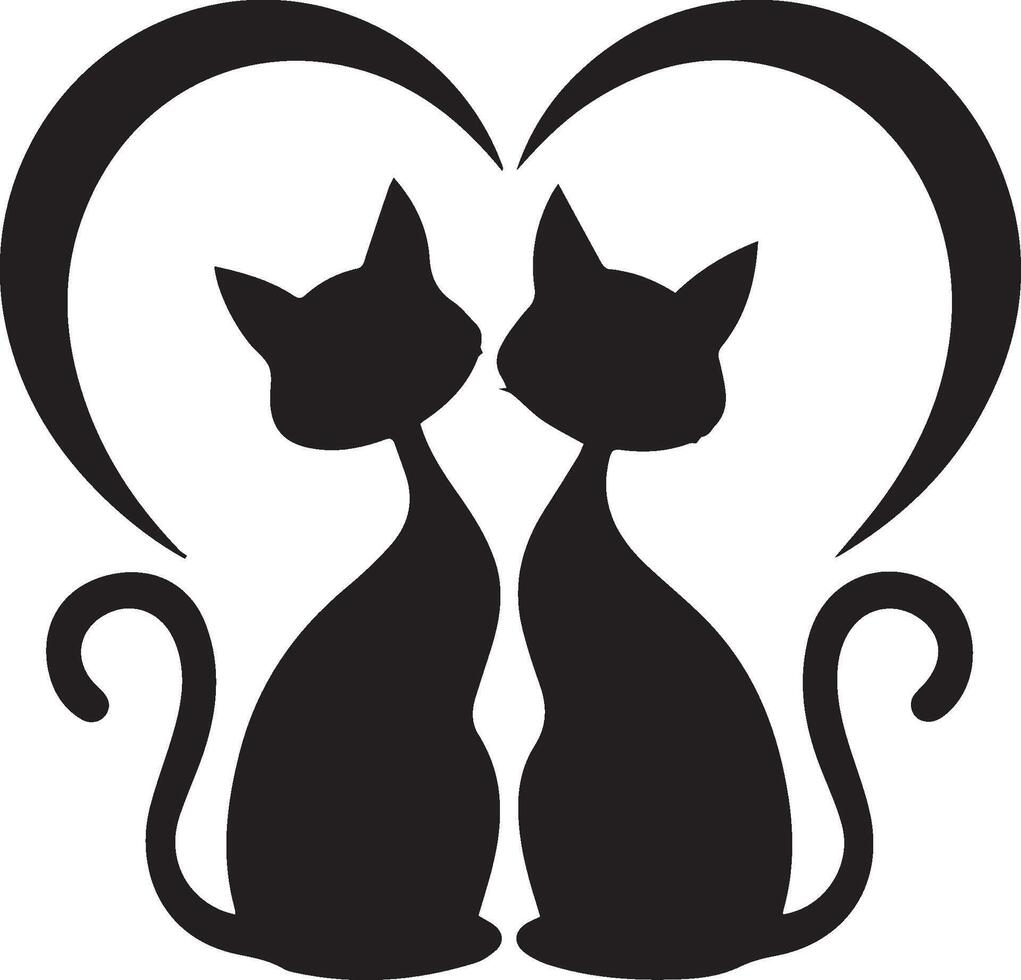 two silhouetted cats sitting close together vector