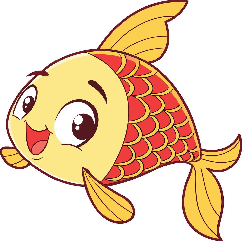 illustration of cute cartoon goldfish isolated on white background. vector
