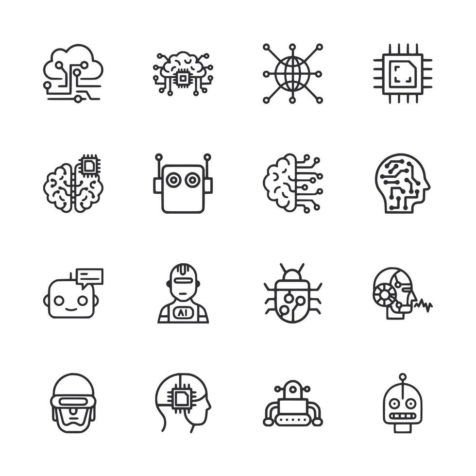 A robot is shown in a variety of different styles and sizes vector