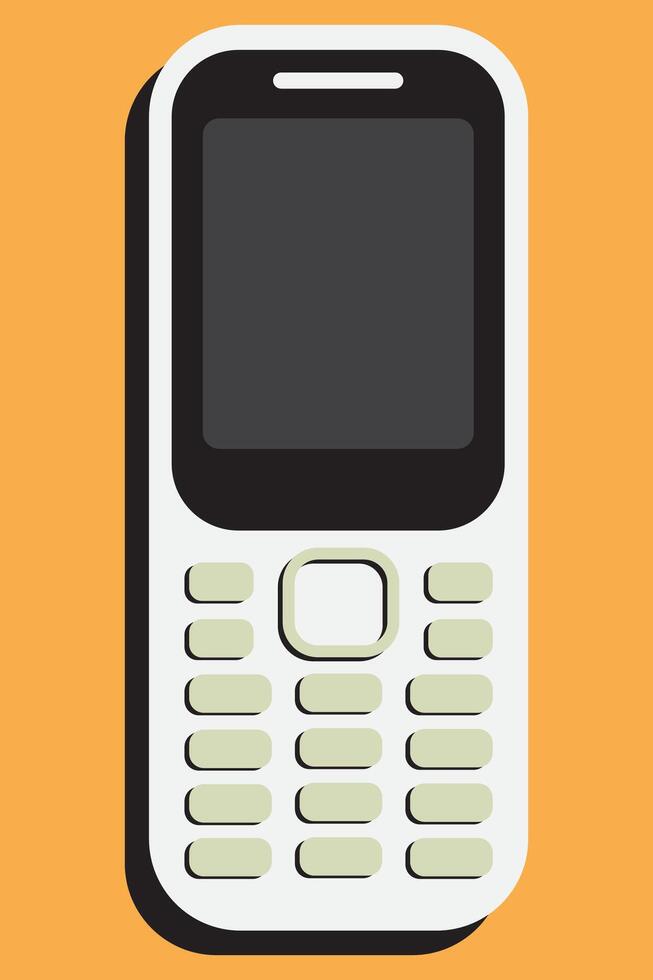 A white flip phone with a black screen sits on an orange background vector