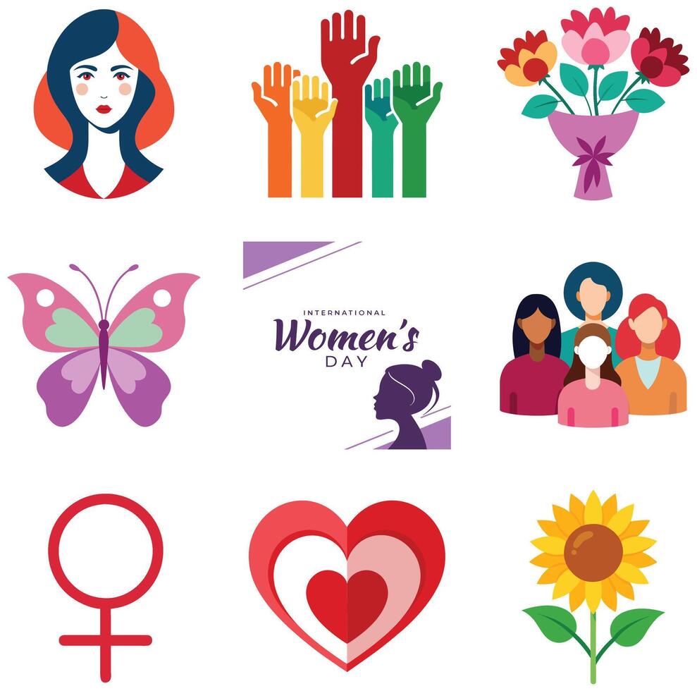 Happy women's day icon set vector