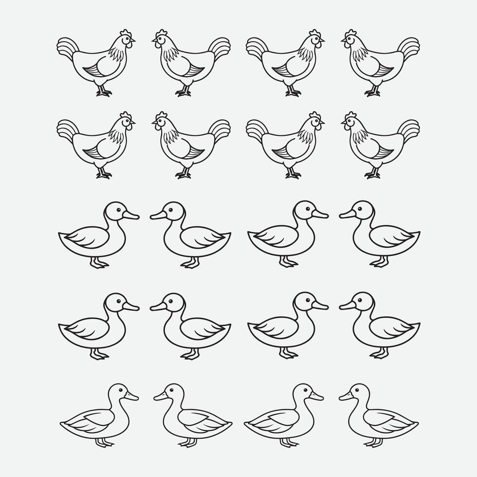 set of ducks and hen art design vector
