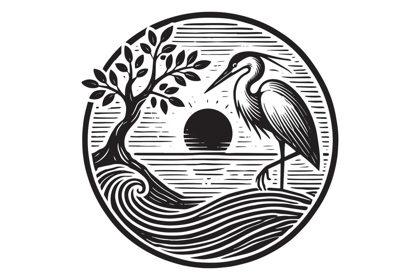 Little Egret Silhouette Illustration Elegant vector