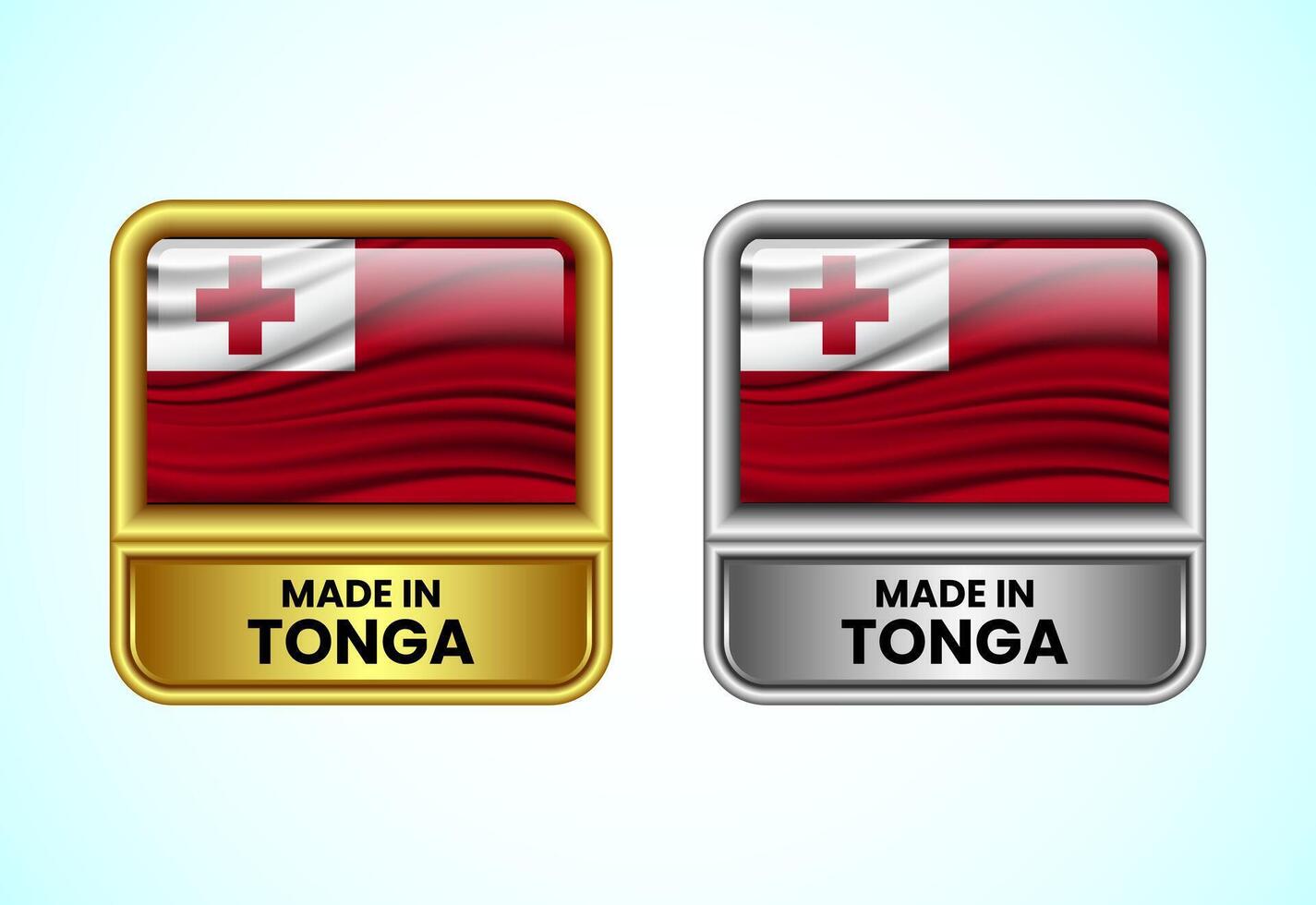 Made in Tonga label icon in gold and silver color. Flag icon set for business vector