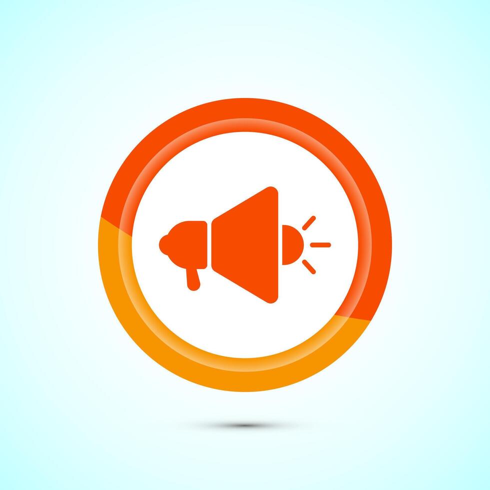 Megaphone icon design illustration, Loudspeaker icon, Shout announce sign. Promotion annoucement. Orange Color Button Design vector