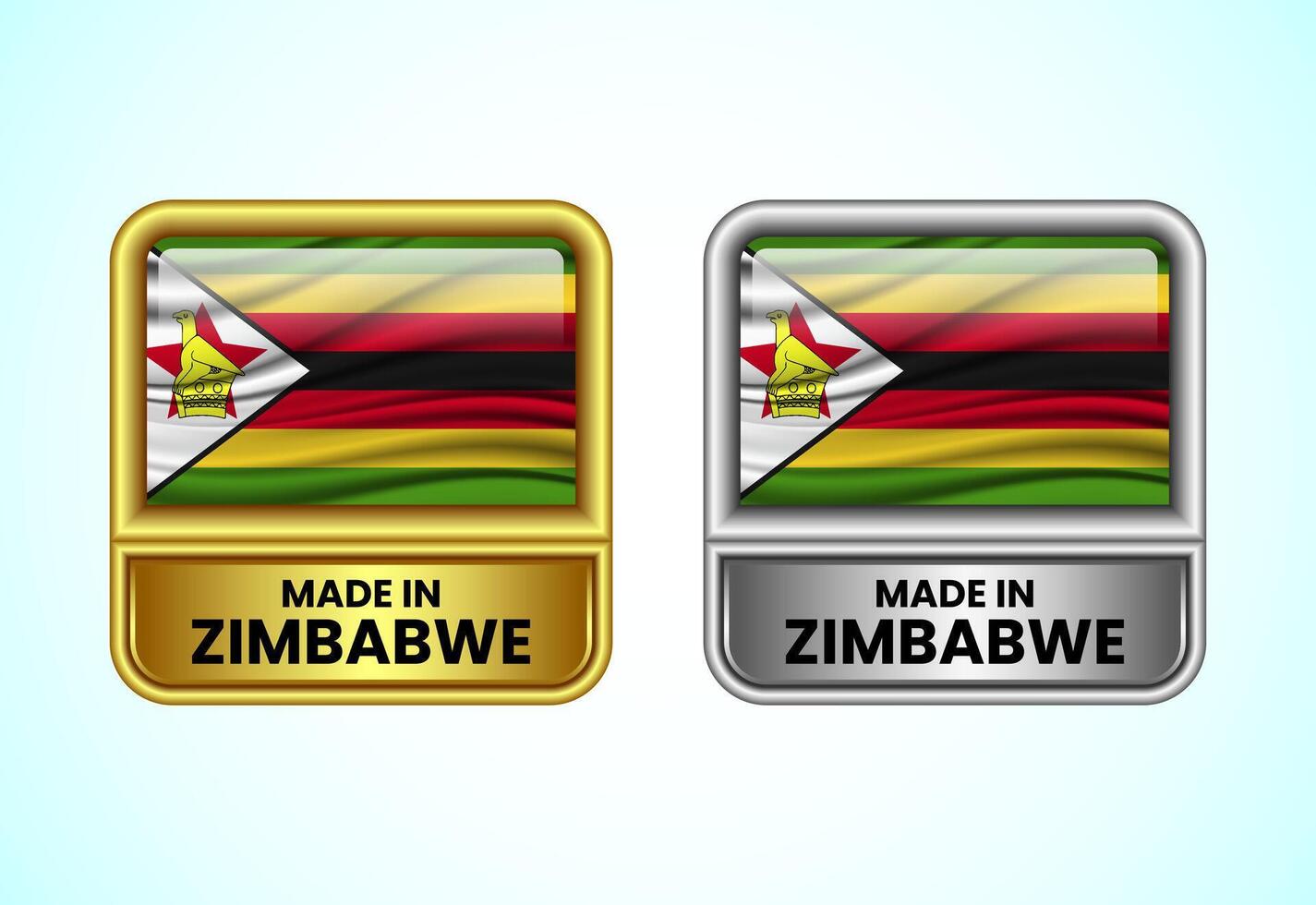 Made in Zimbabwe label icon in gold and silver color. Flag icon set for business vector