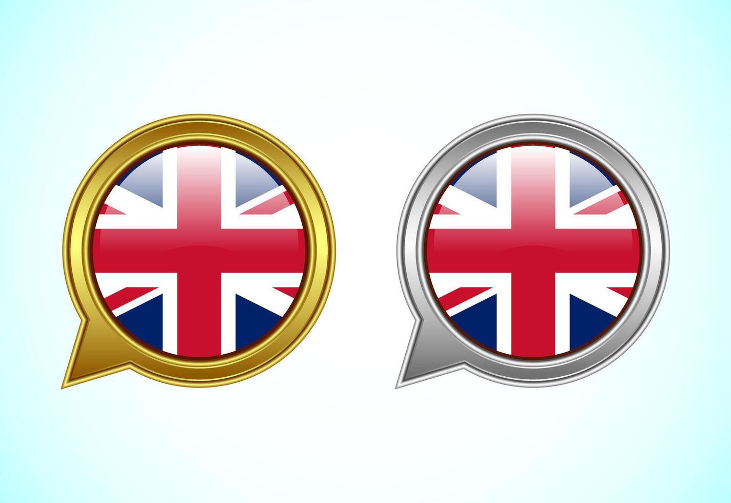 United Kingdom flag speech bubble. Speaking flag icon in gold and silver color vector