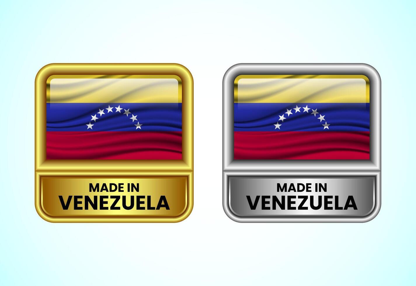 Made in Venezuela label icon in gold and silver color. Flag icon set for business vector