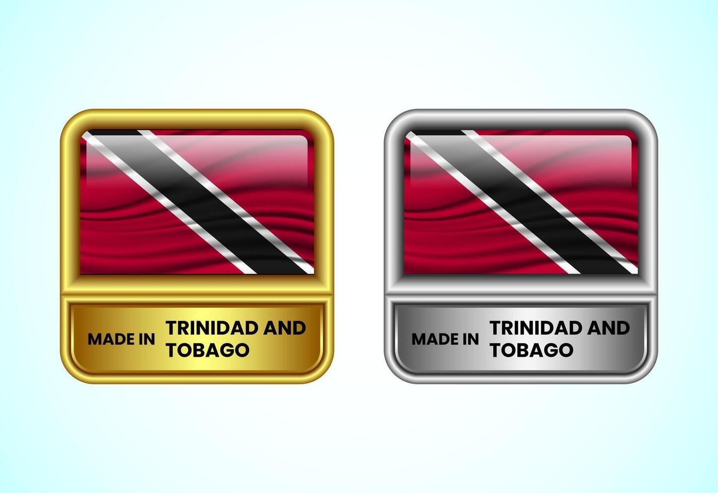 Made in Trinidad and Tobago label icon in gold and silver color. Flag icon set for business vector