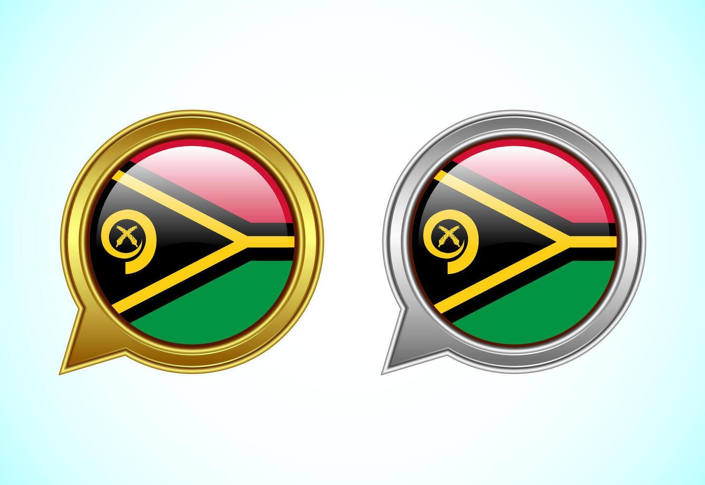 Vanuatu flag speech bubble. Speaking flag icon in gold and silver color vector