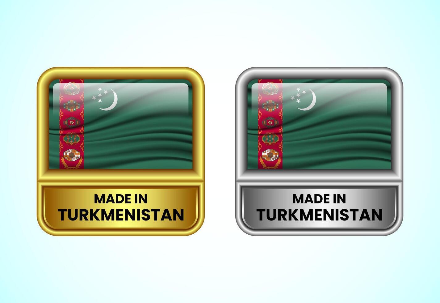 Made in Turkmenistan label icon in gold and silver color. Flag icon set for business vector
