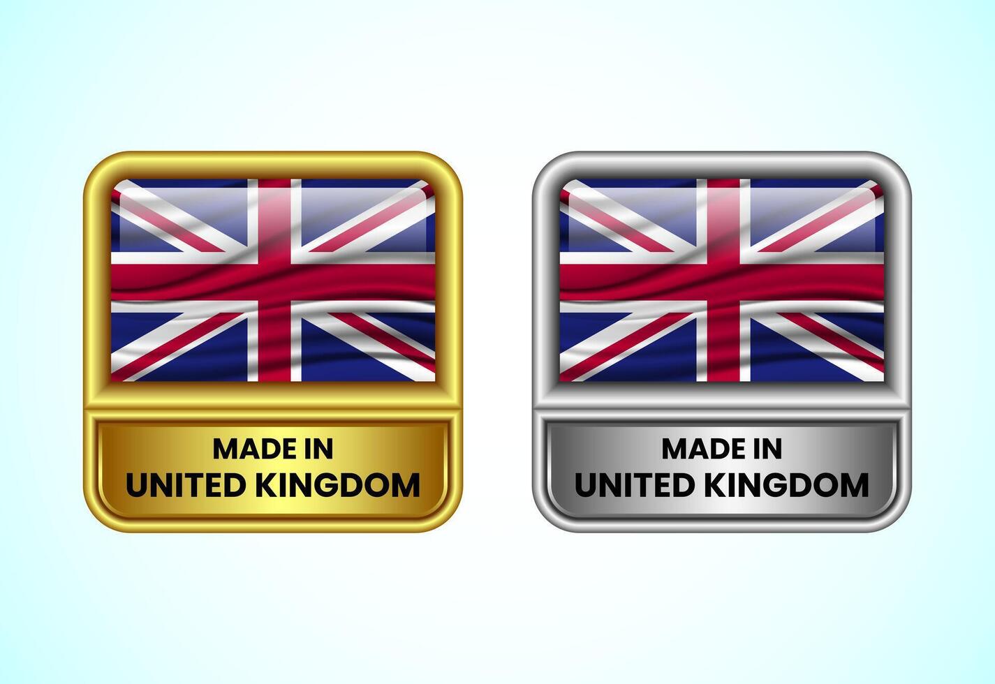 Made in United Kingdom label icon in gold and silver color. Flag icon set for business vector