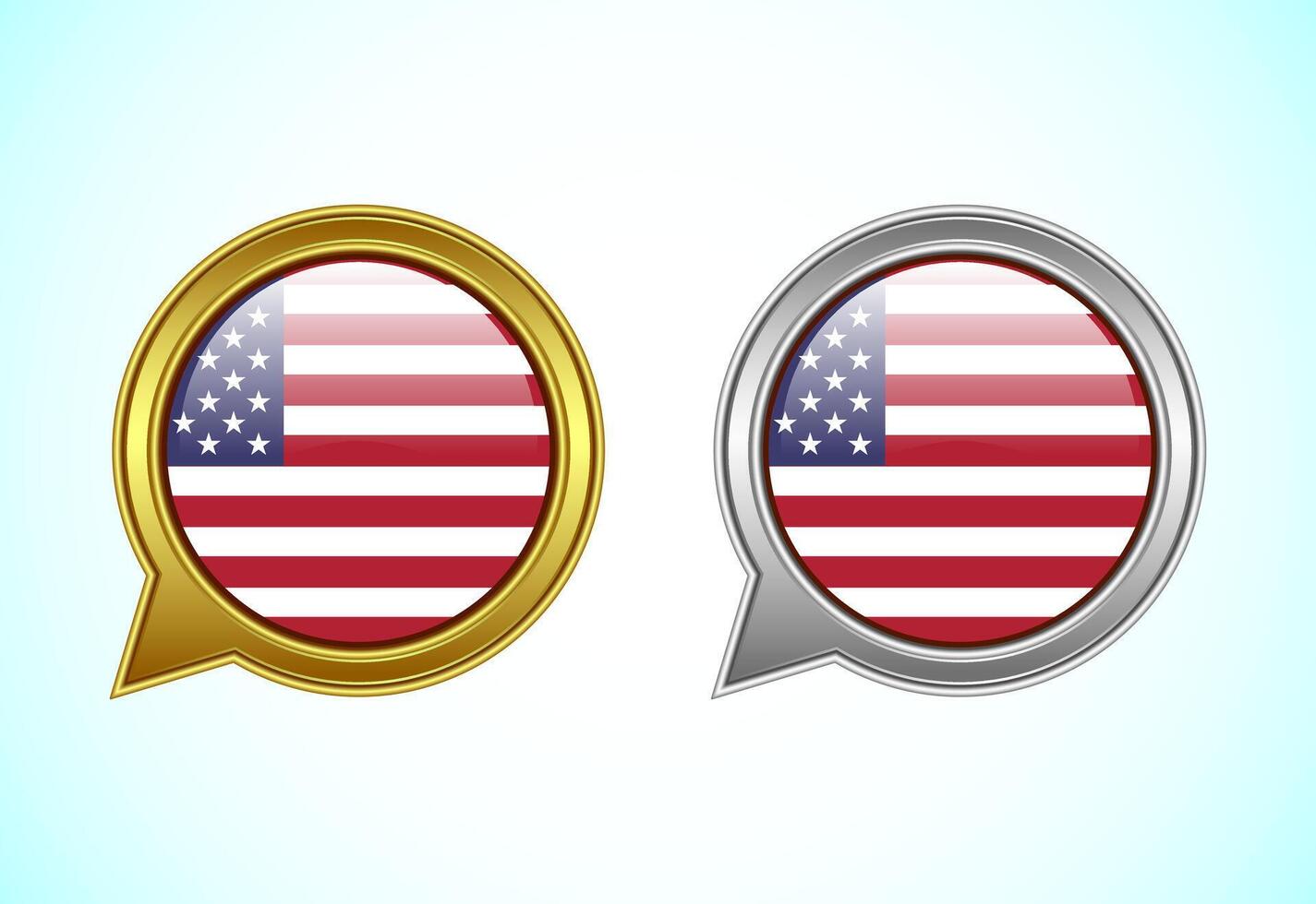 United States flag speech bubble. Speaking flag icon in gold and silver color vector