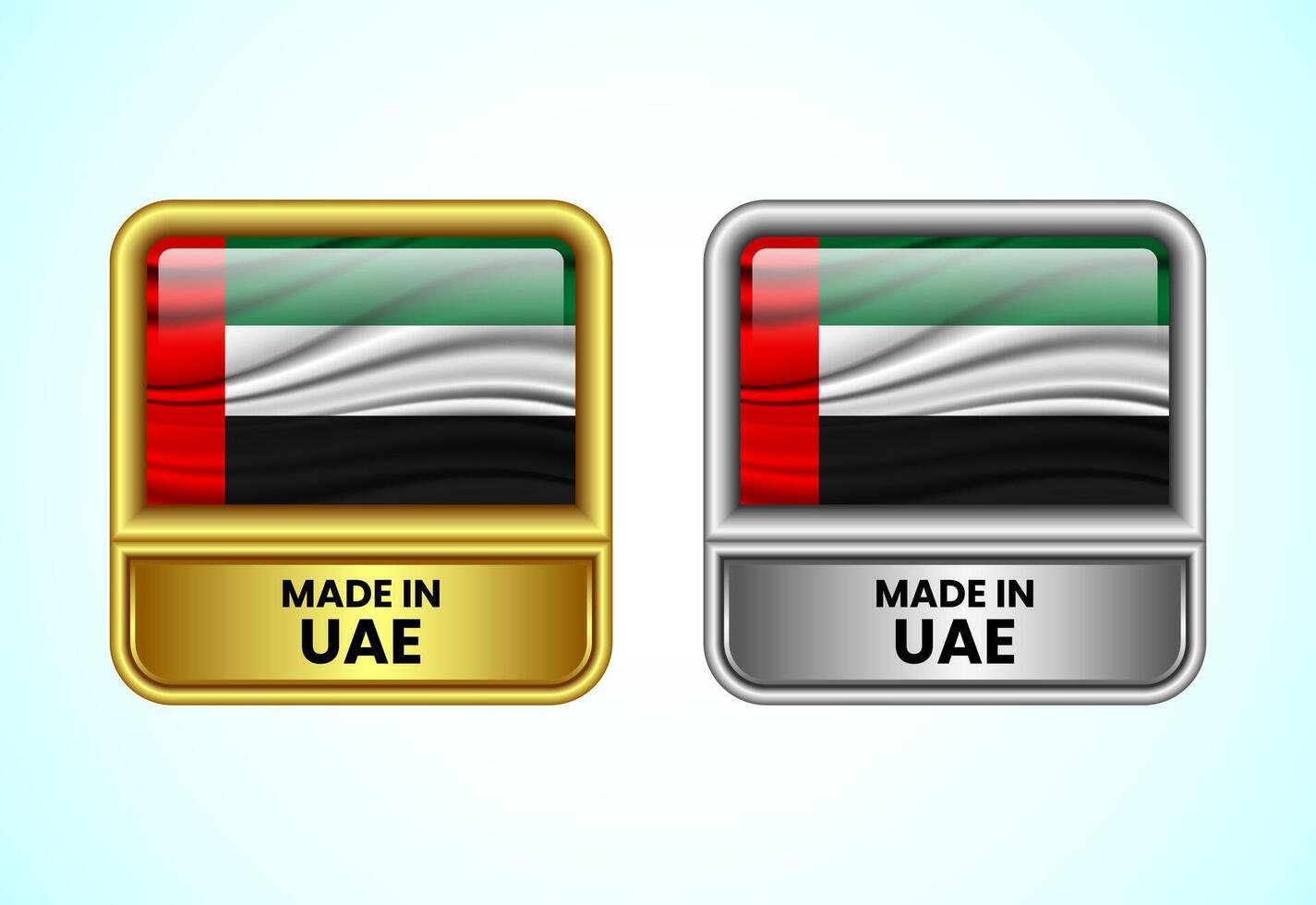 Made in UAE label icon in gold and silver color. Flag icon set for business vector