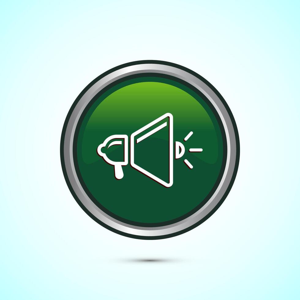 Megaphone icon design illustration, Loudspeaker icon, Shout announce sign. Promotion annoucement. Green Color Round Button Design vector