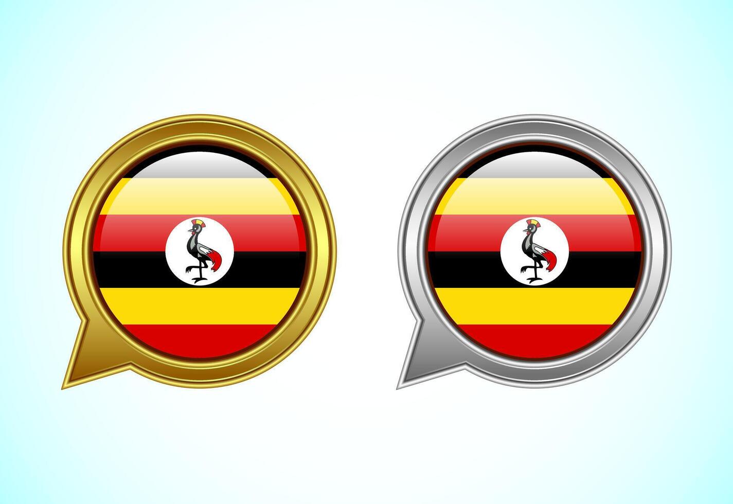Uganda flag speech bubble. Speaking flag icon in gold and silver color vector