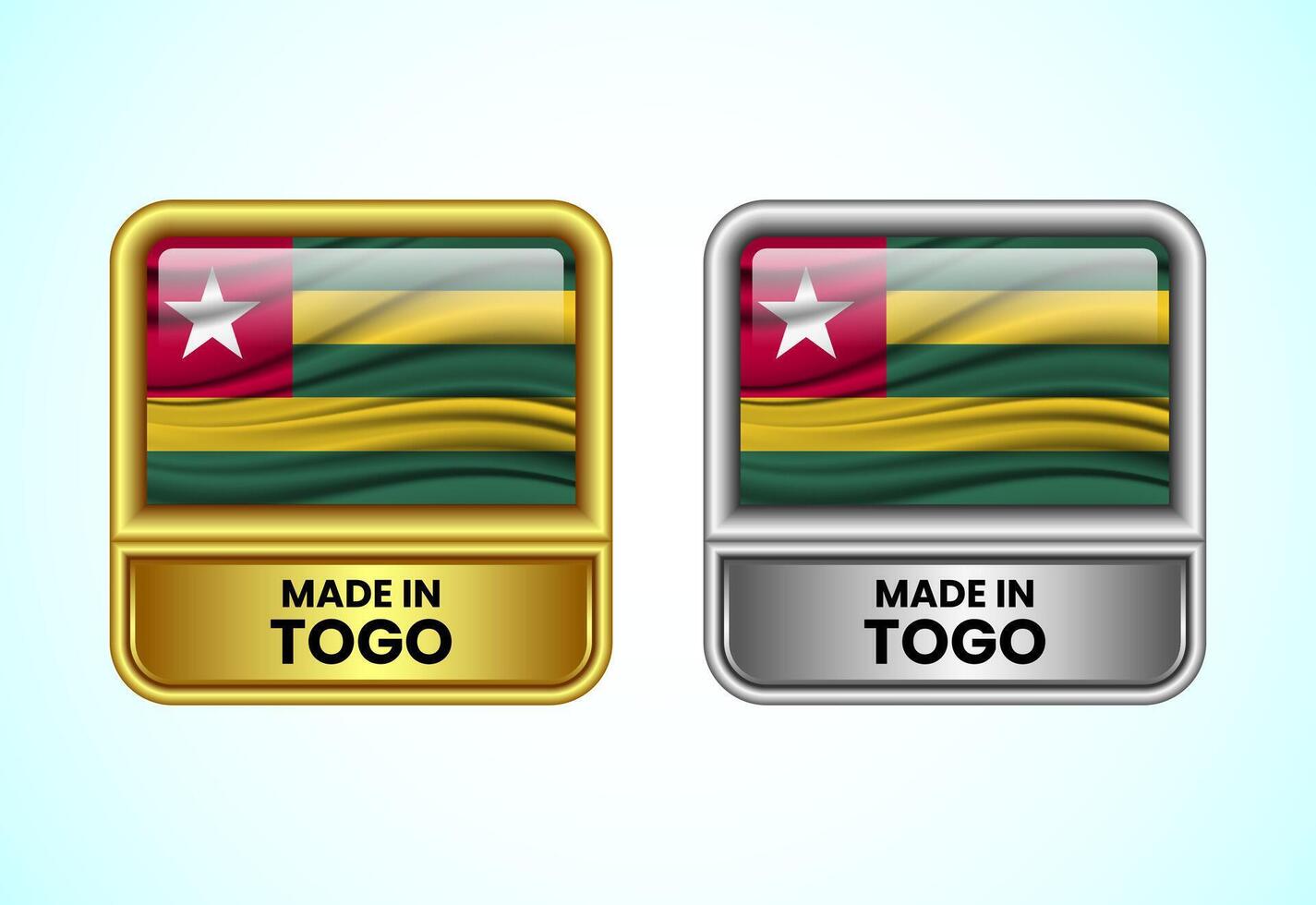 Made in Togo label icon in gold and silver color. Flag icon set for business vector
